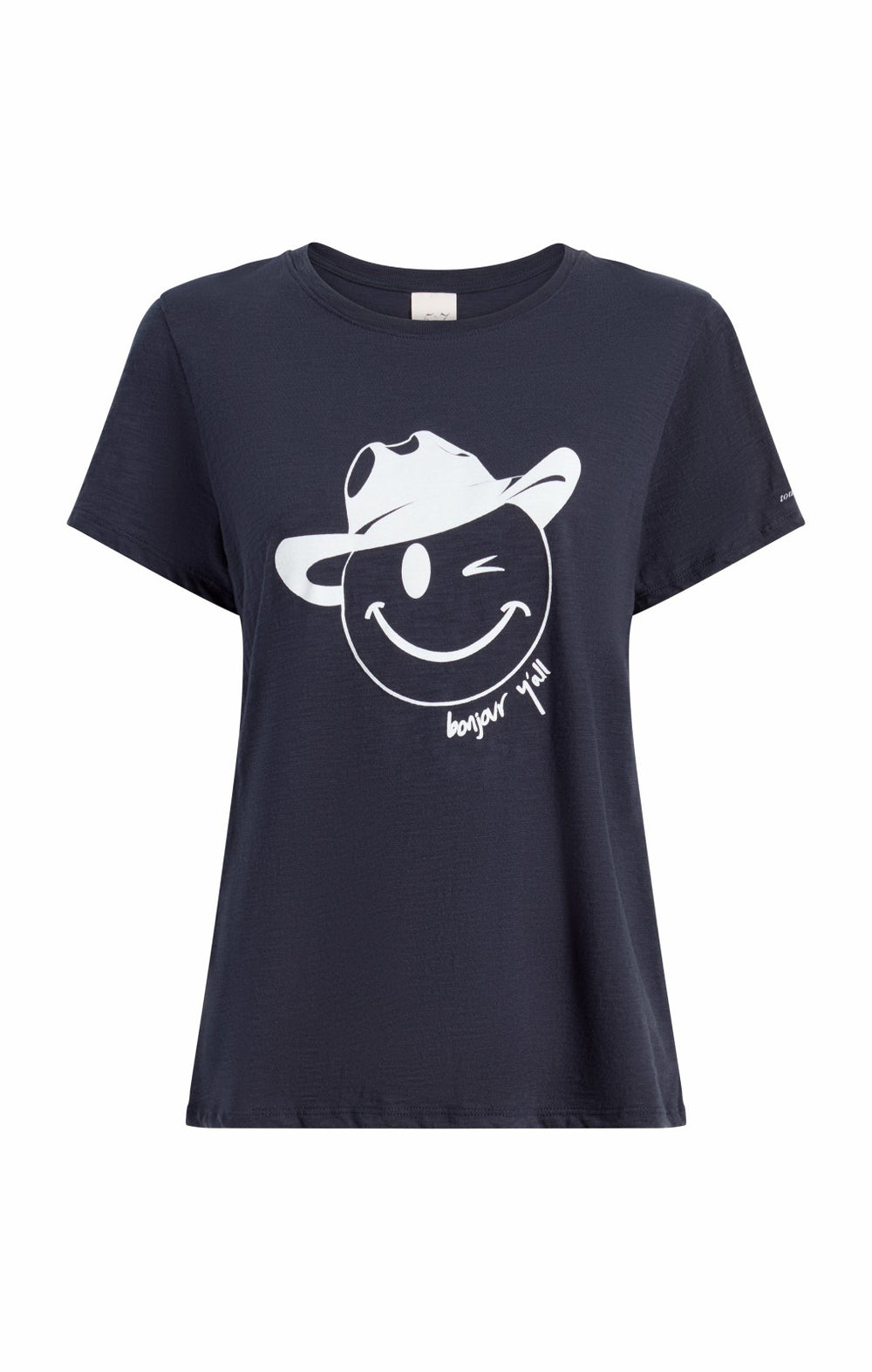 Women Bonjour Y'all Smiley Tee Navy/White