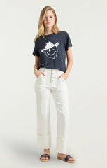 Women Bonjour Y'all Smiley Tee Navy/White