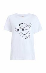 Women Bonjour Y'all Smiley Tee White/Black