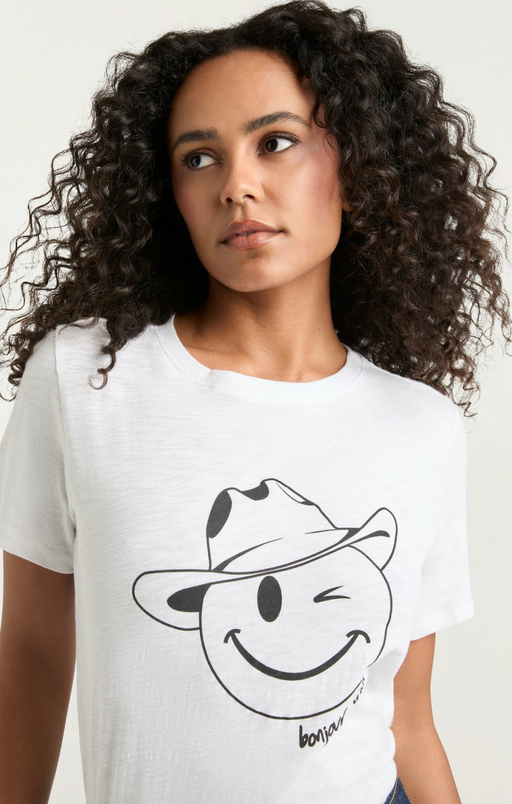 Women Bonjour Y'all Smiley Tee White/Black