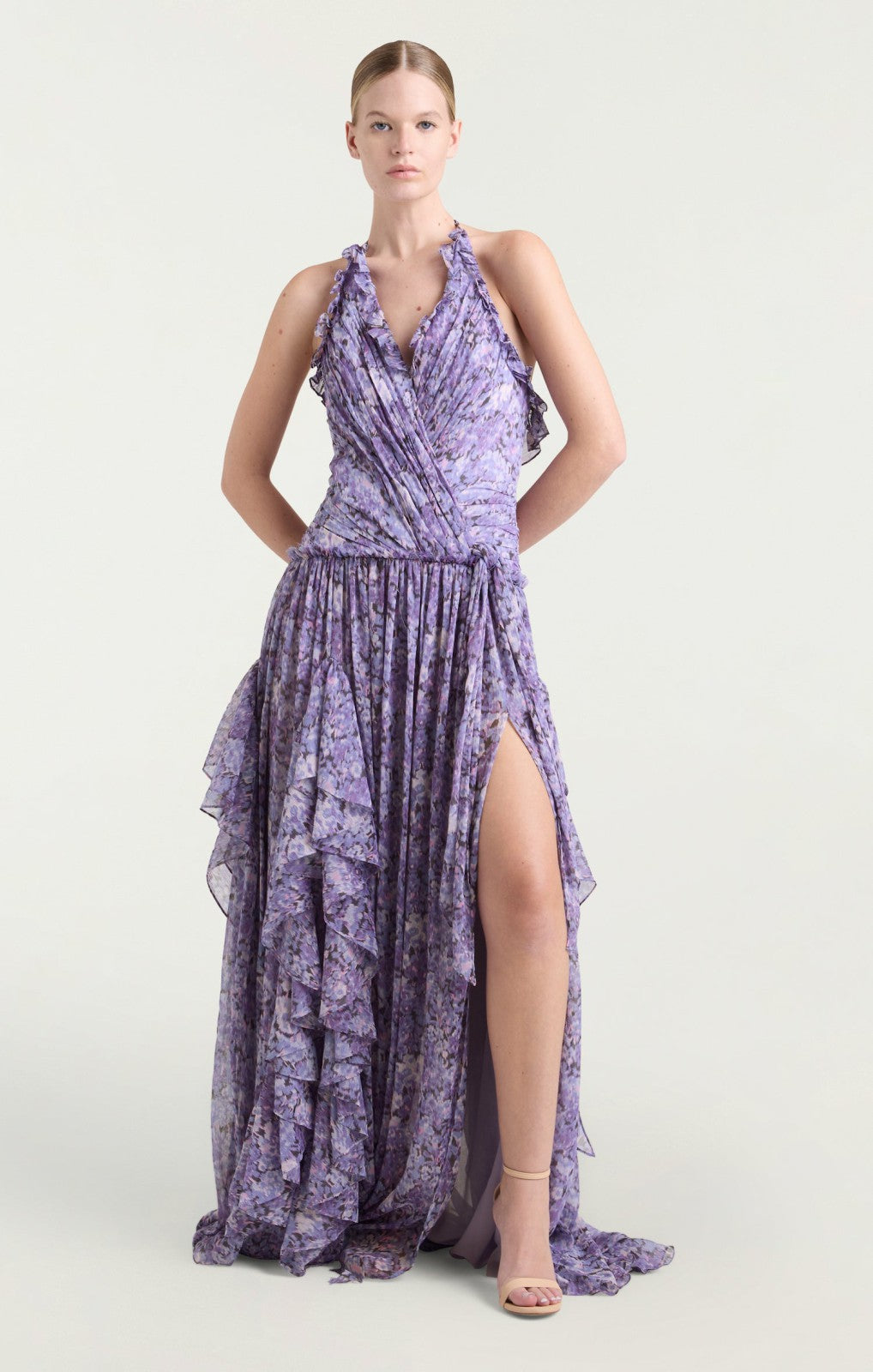 Women Painted Hydrangea Agatha Gown Lilac Wine Multi