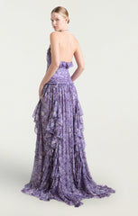 Women Painted Hydrangea Agatha Gown Lilac Wine Multi