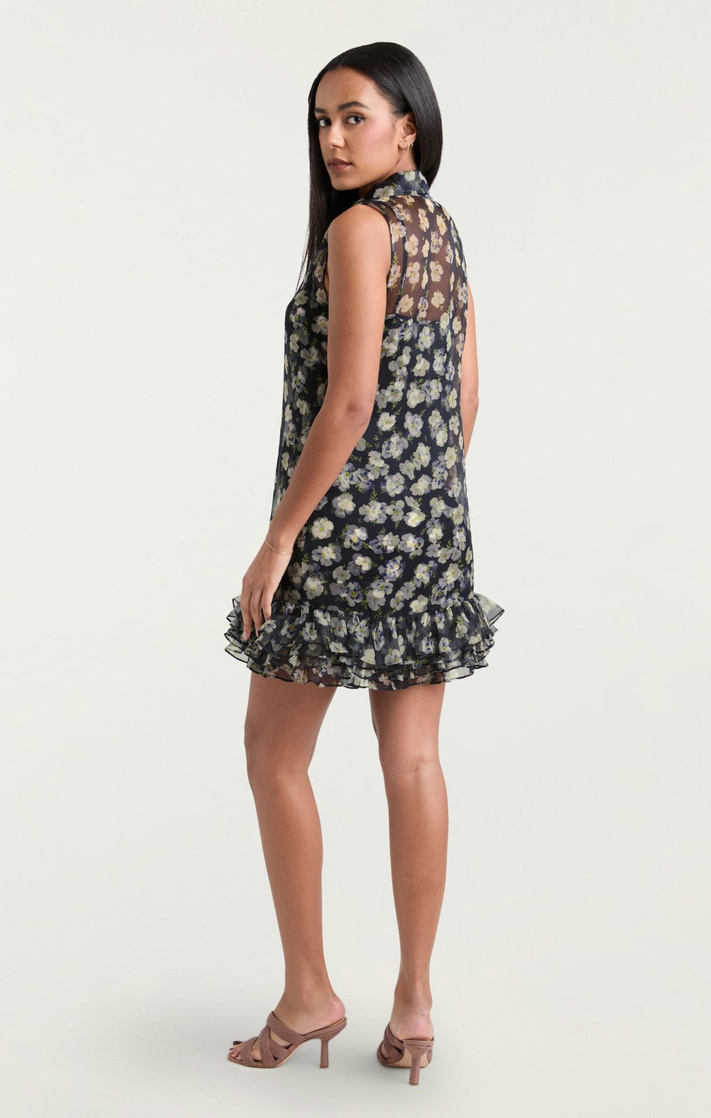 Women Mini Tossed Poppies Brisbane Dress Navy Multi