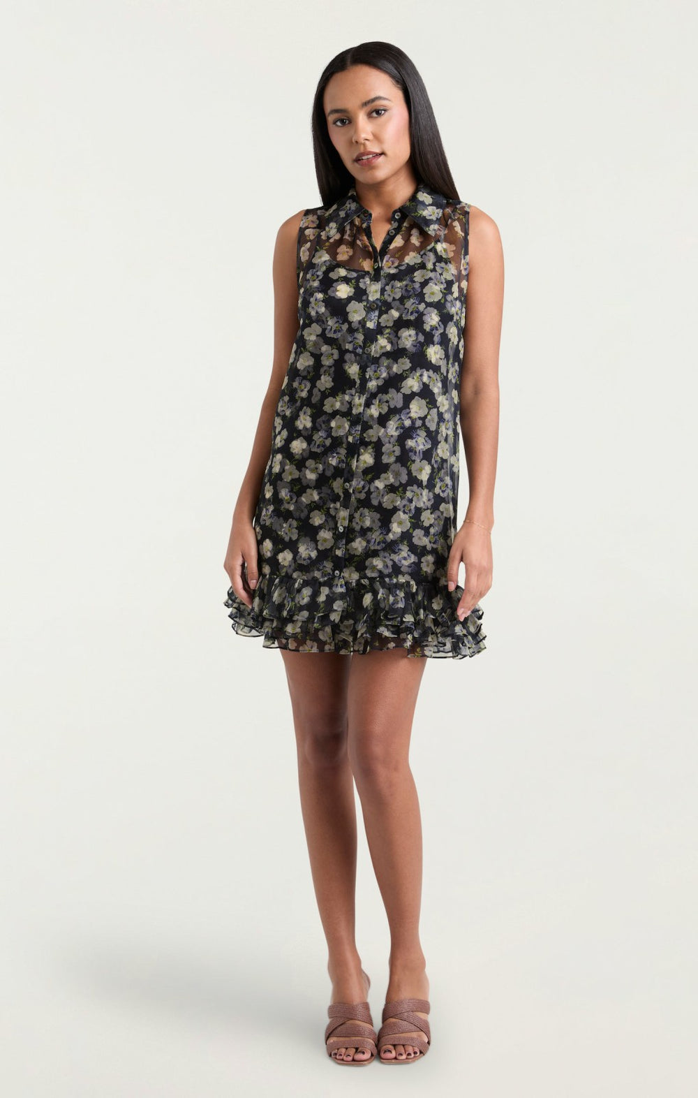 Women Mini Tossed Poppies Brisbane Dress Navy Multi