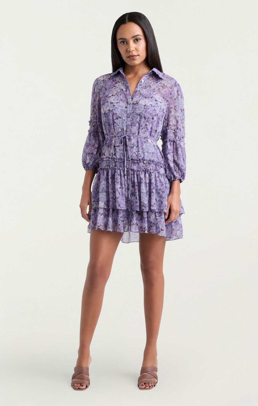 Women Painted Hydrangea Marsea Dress Lilac Wine Multi