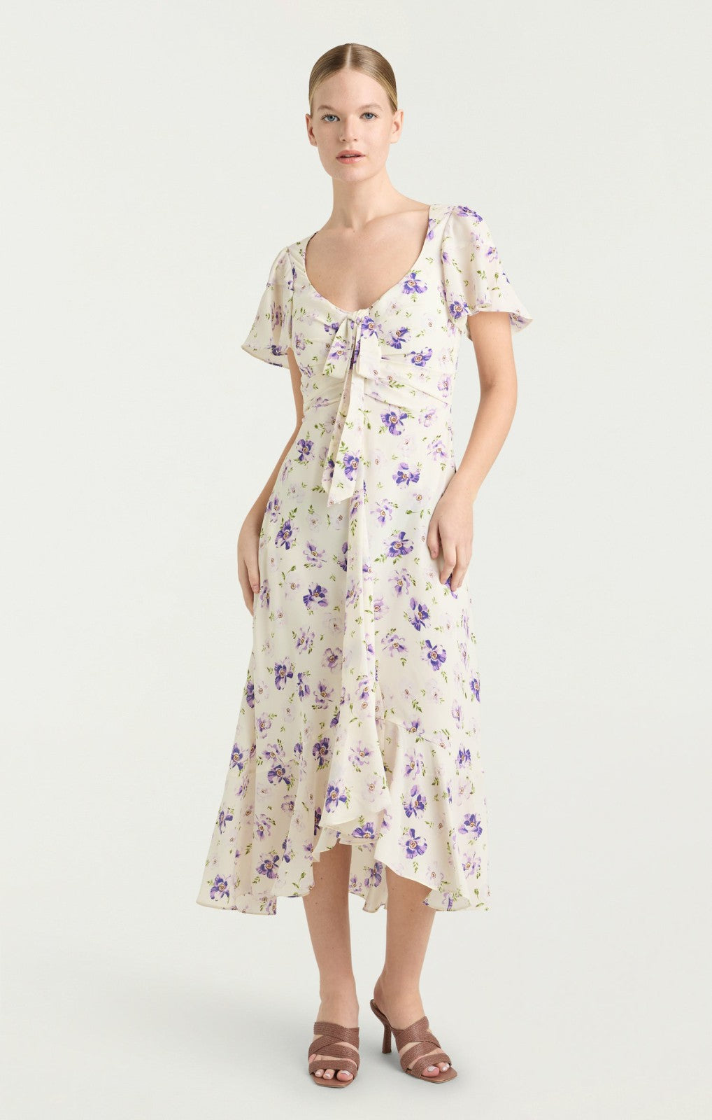 Women Tossed Poppies Isha Dress Ivory Multi