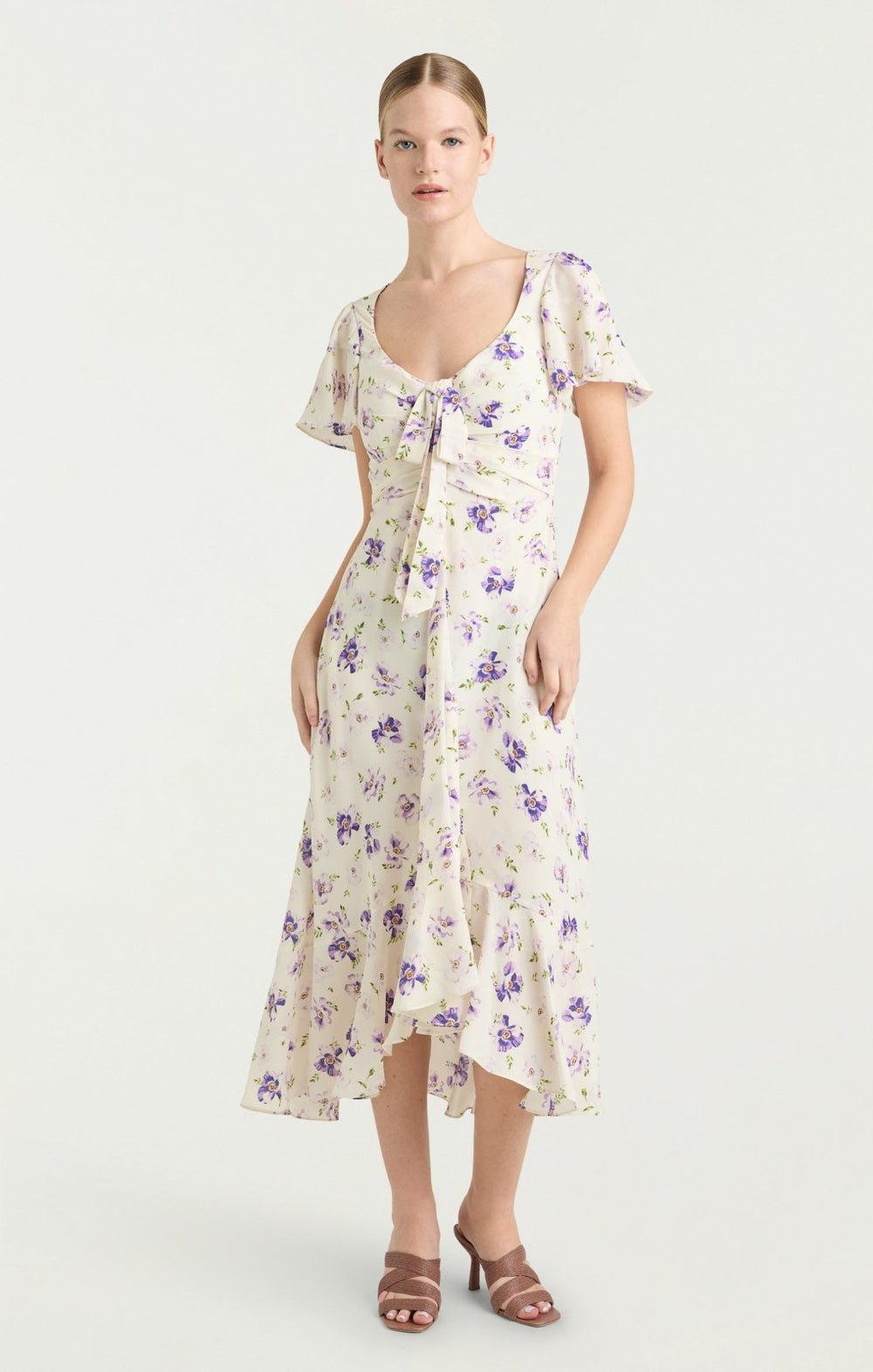 Women Tossed Poppies Isha Dress Ivory Multi