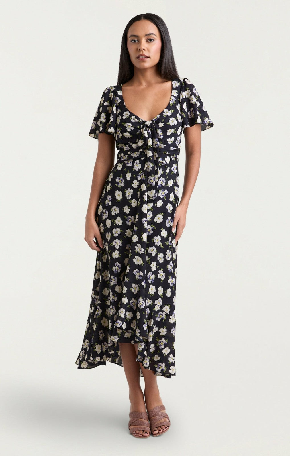 Women Mini Tossed Poppies Isha Dress Navy Multi