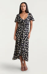 Women Mini Tossed Poppies Isha Dress Navy Multi