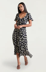 Women Mini Tossed Poppies Isha Dress Navy Multi