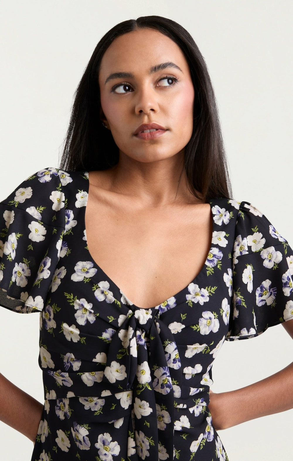 Women Mini Tossed Poppies Isha Dress Navy Multi