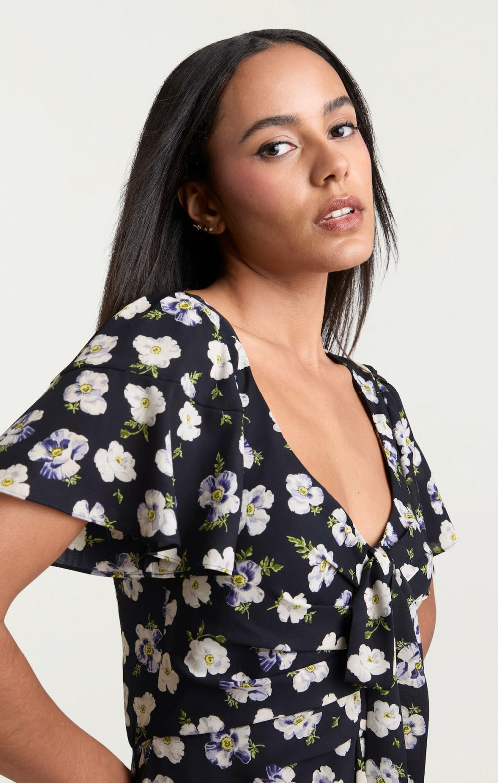 Women Mini Tossed Poppies Isha Dress Navy Multi