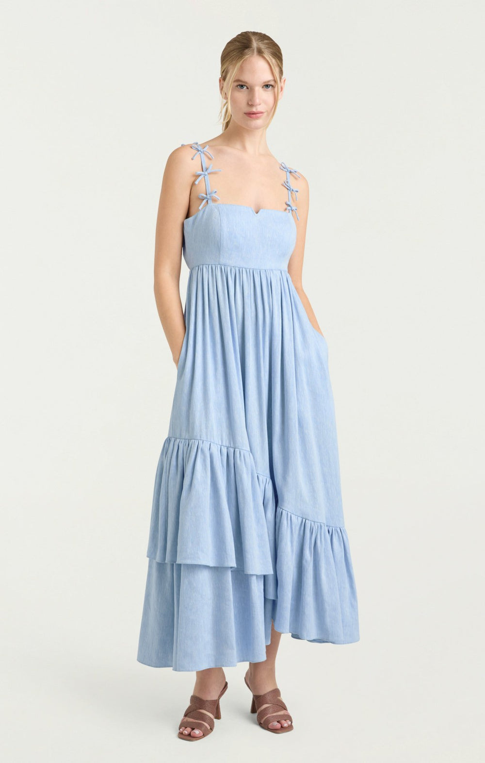 Women Linen Suiting Bailey Dress Blue Hydrangea