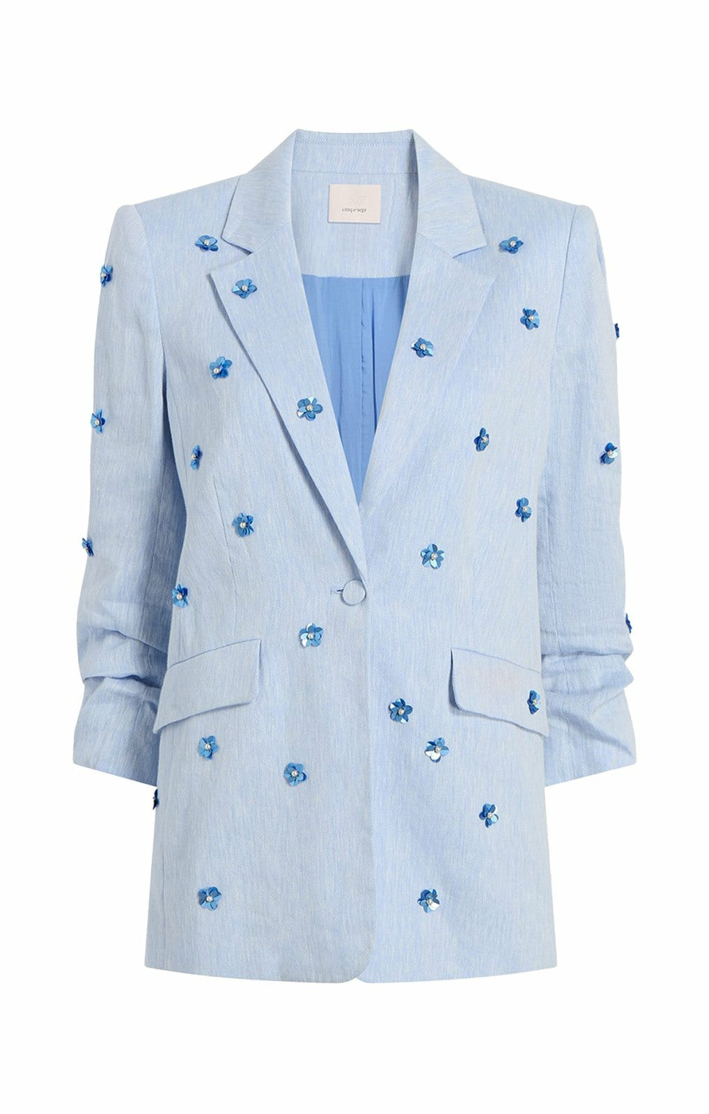 Women Linen Suiting Pearl Ditsy Kylie Blazer Blue Hydrangea