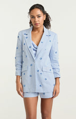 Women Linen Suiting Pearl Ditsy Kylie Blazer Blue Hydrangea
