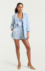 Women Linen Suiting Pearl Ditsy Kylie Blazer Blue Hydrangea