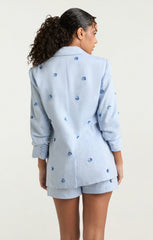 Women Linen Suiting Pearl Ditsy Kylie Blazer Blue Hydrangea