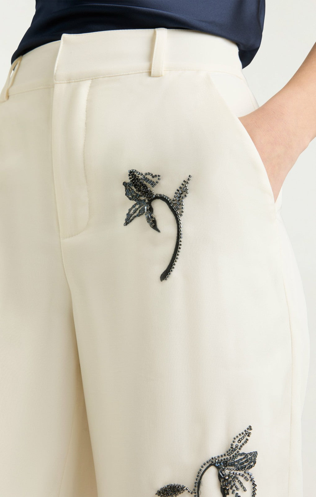Women Falling Lilies Zinon Pant Ivory/Navy