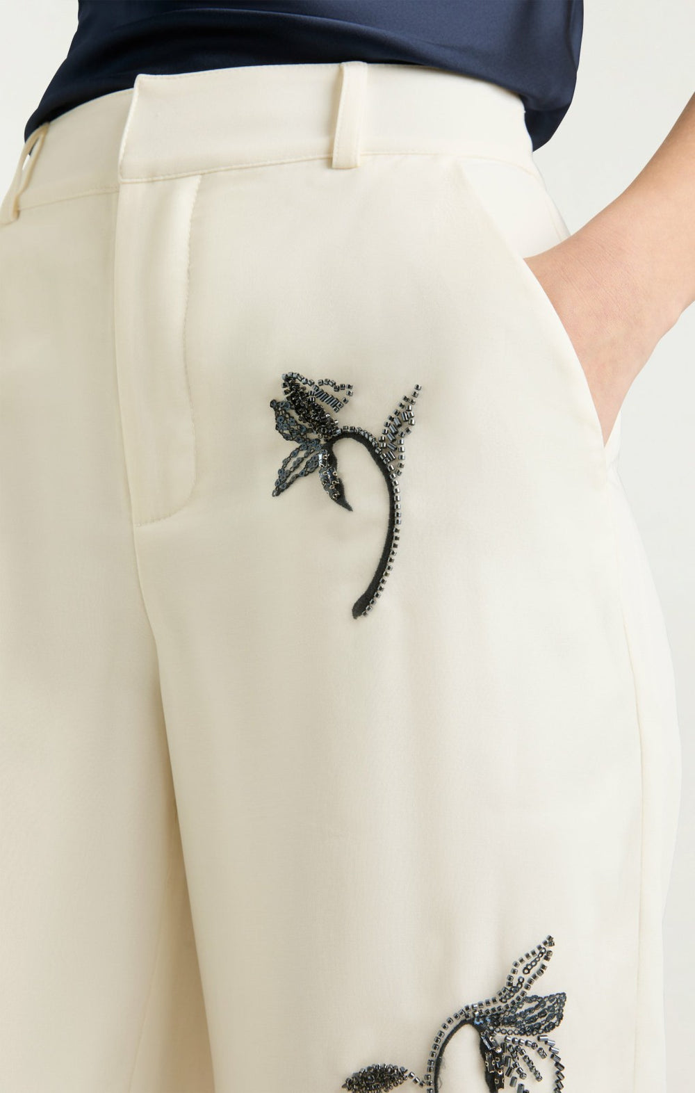 Women Falling Lilies Zinon Pant Ivory/Navy