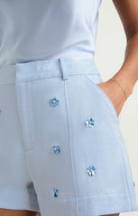 Women Pearl Ditsy Linen Suiting Tora Short Blue Hydrangea