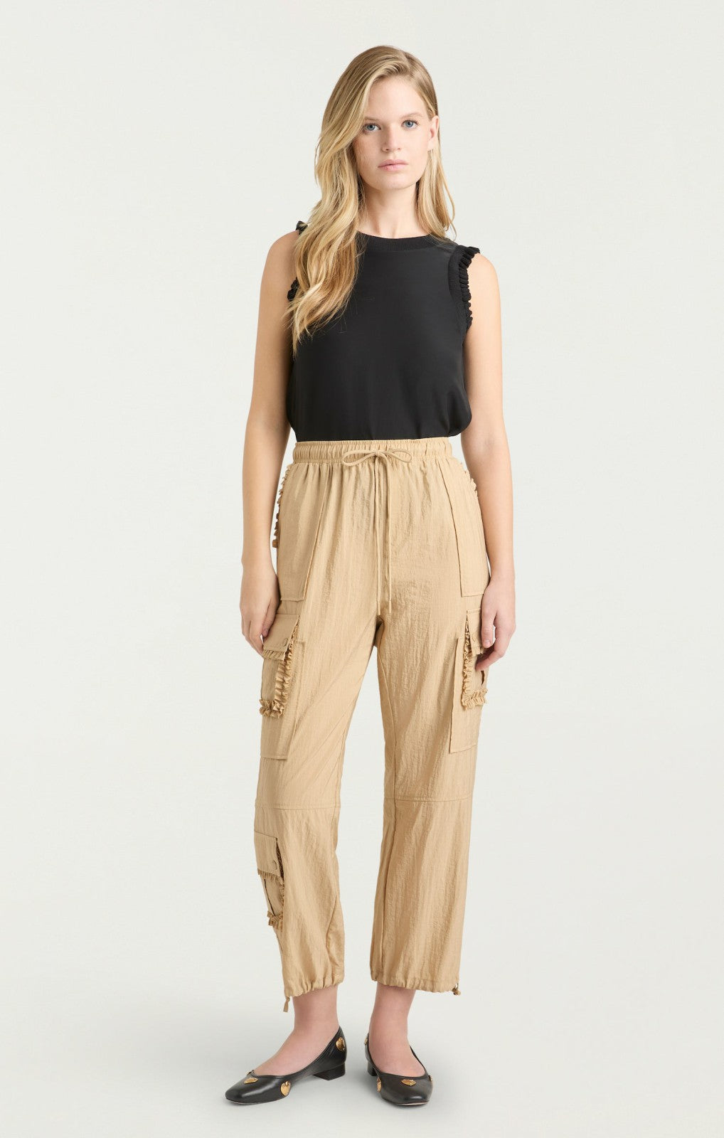 Women Ruffle Nitsan Parachute Pant Khaki