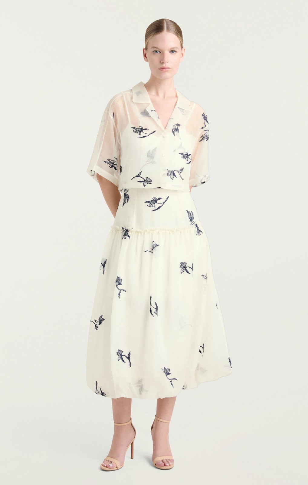 Women Embroidered Ellah Skirt Ivory/Navy