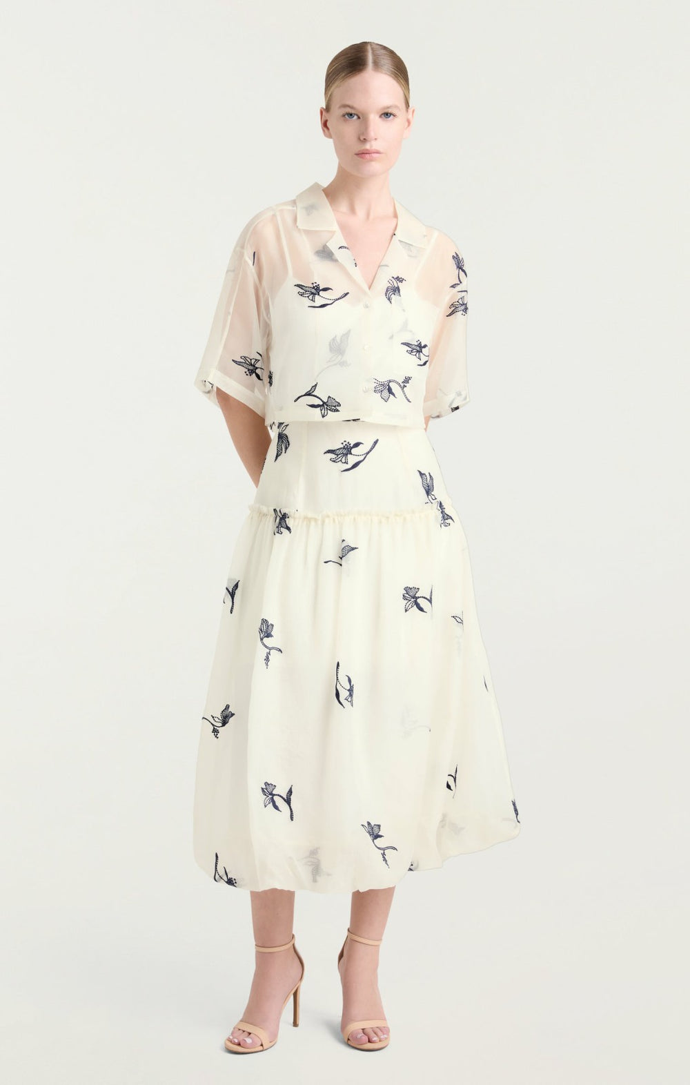 Women Embroidered Ellah Skirt Ivory/Navy