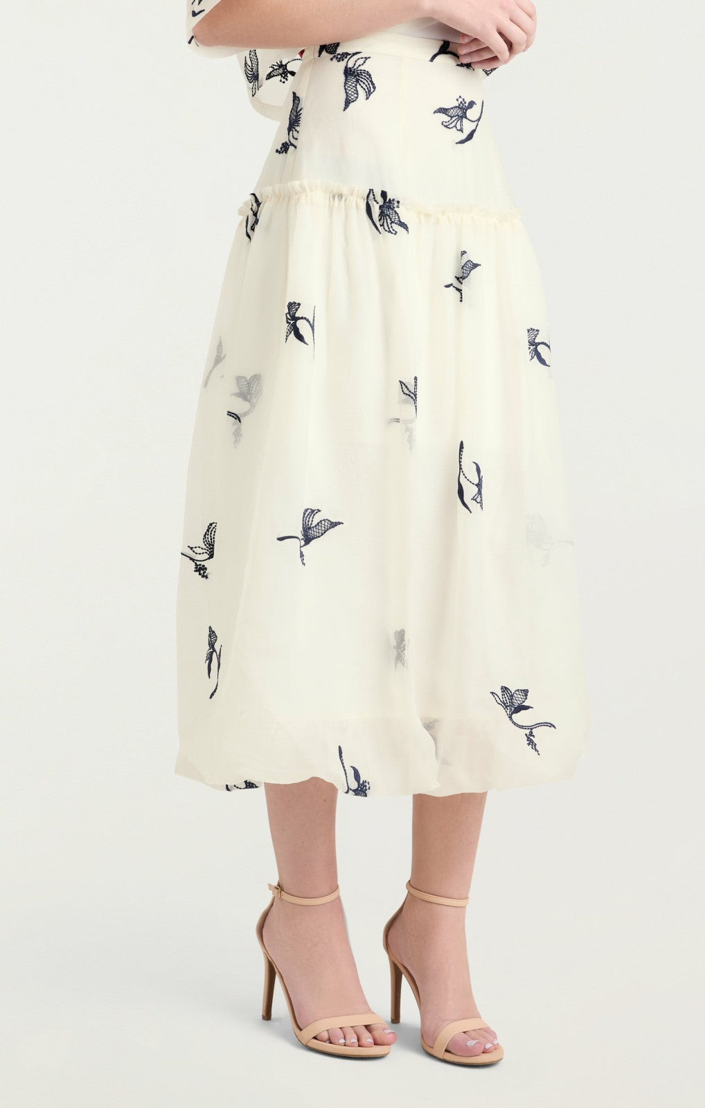 Women Embroidered Ellah Skirt Ivory/Navy