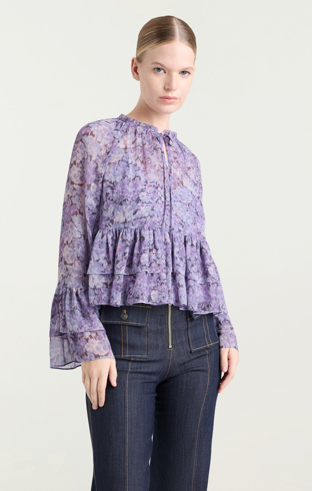 Women Painted Hydrangea Daiya Top Lilac Wine Multi