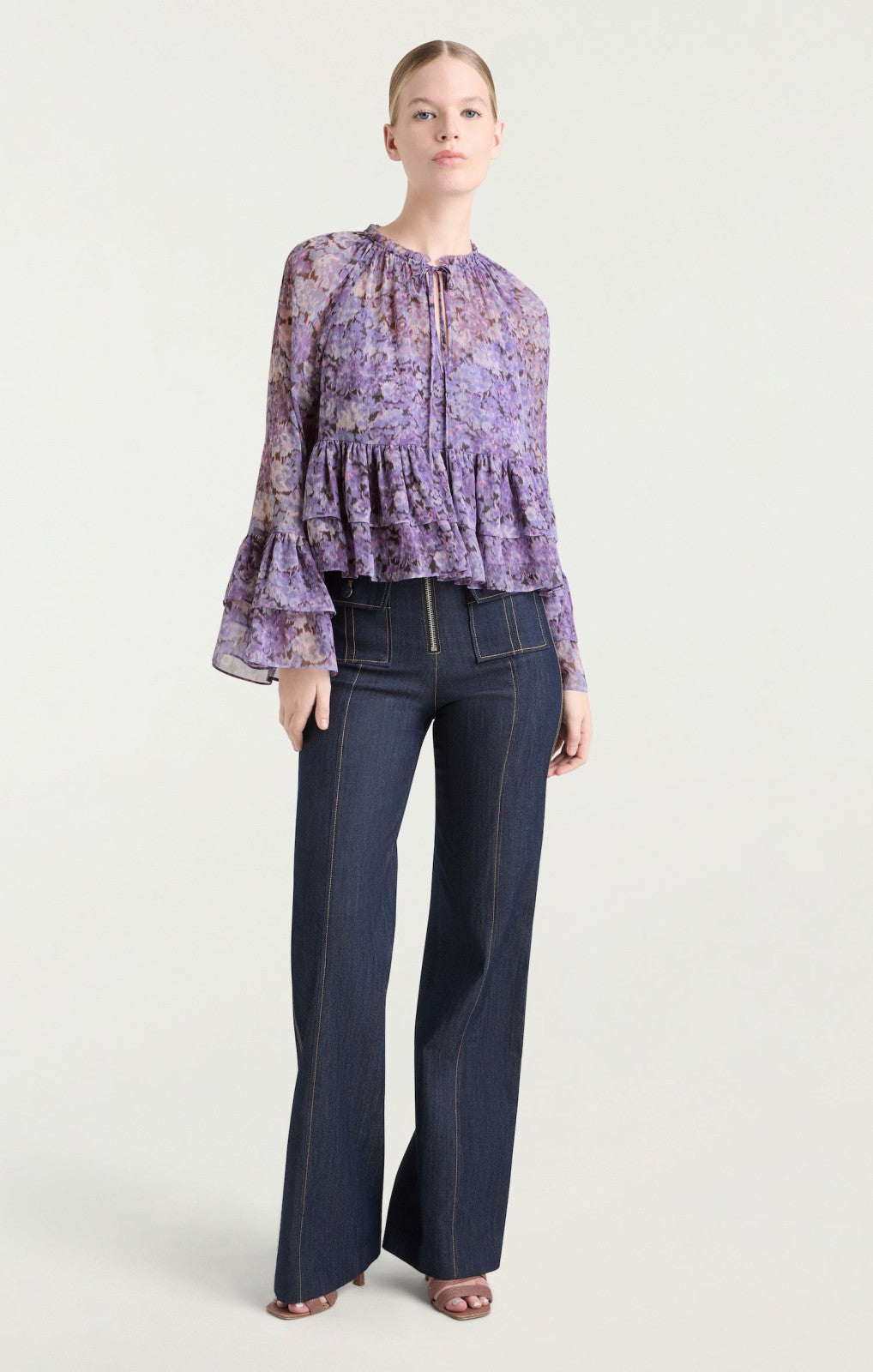 Women Painted Hydrangea Daiya Top Lilac Wine Multi