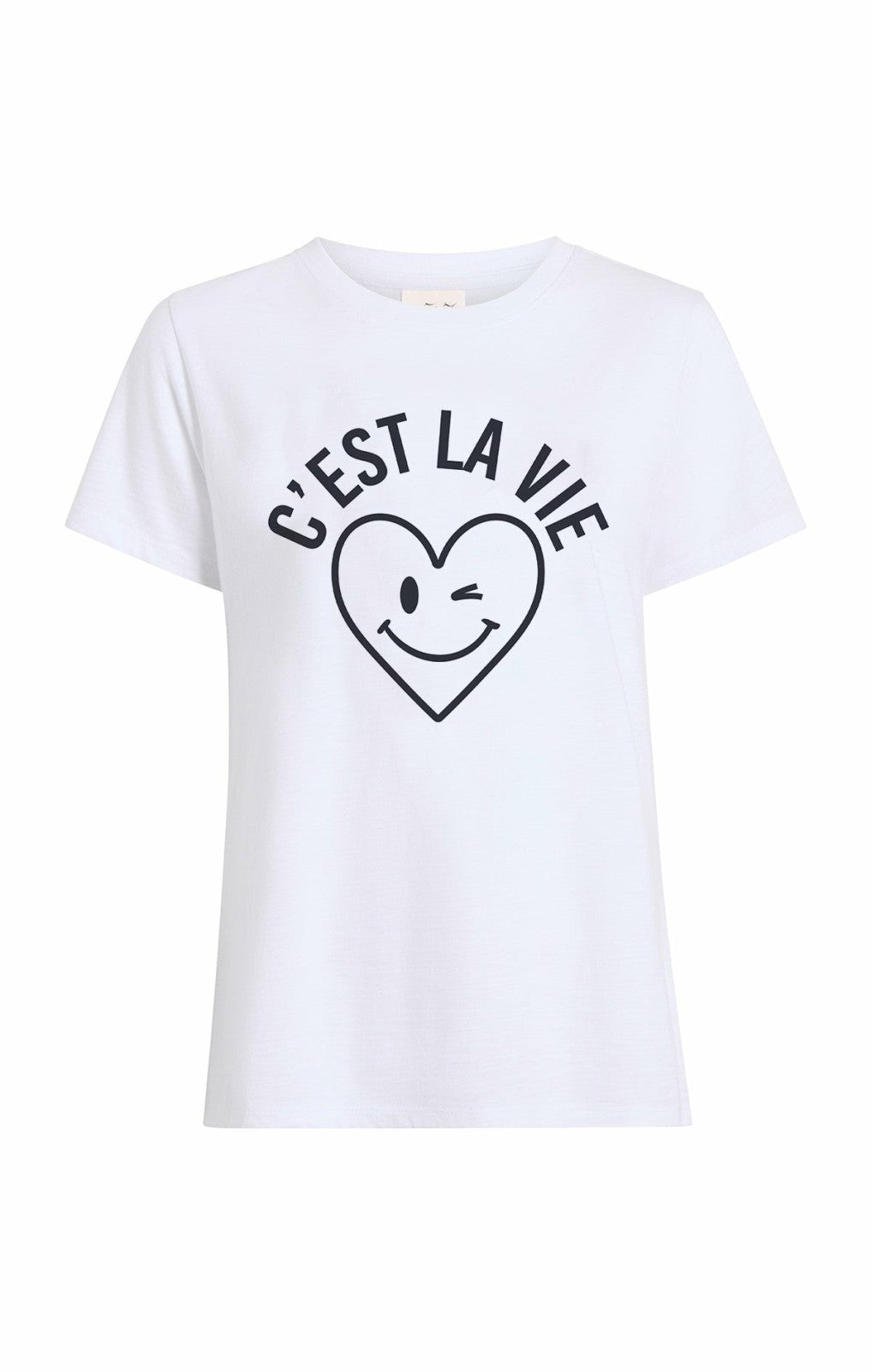 Women C'est La Vie Heart Smiley Tee White/Navy