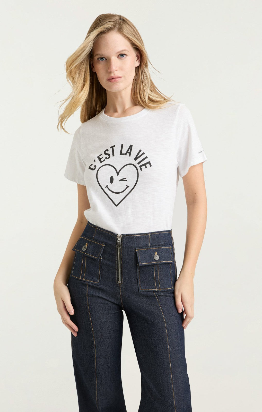 Women C'est La Vie Heart Smiley Tee White/Navy