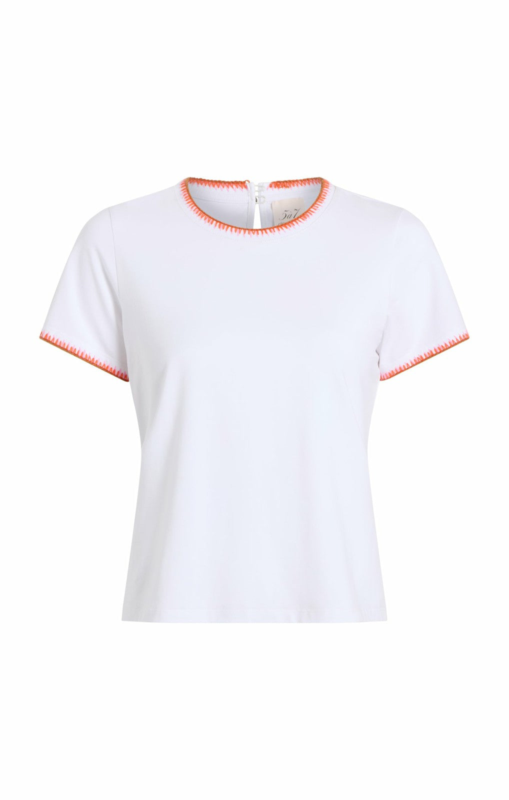 Women Crochet Shrunken Tee White/Carnation Multi