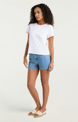 Women Crochet Shrunken Tee White/Carnation Multi