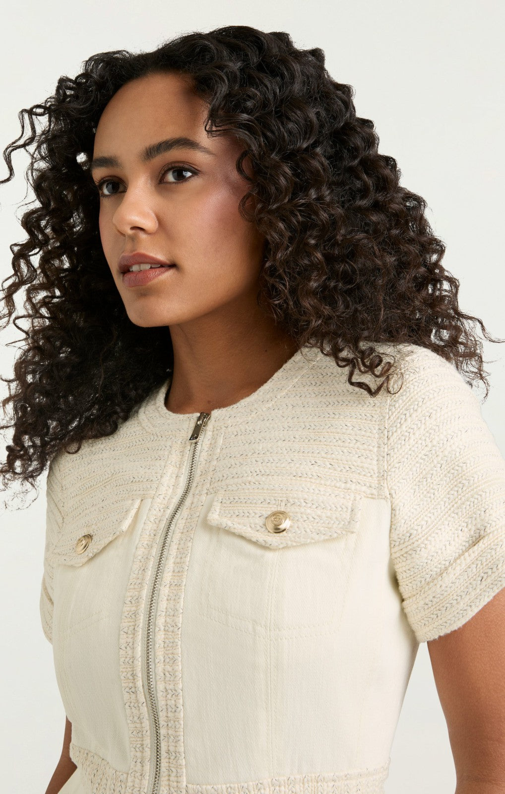 Women Braided Tweed Layla Dress Whisper White/Gardenia