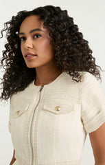 Women Braided Tweed Layla Dress Whisper White/Gardenia