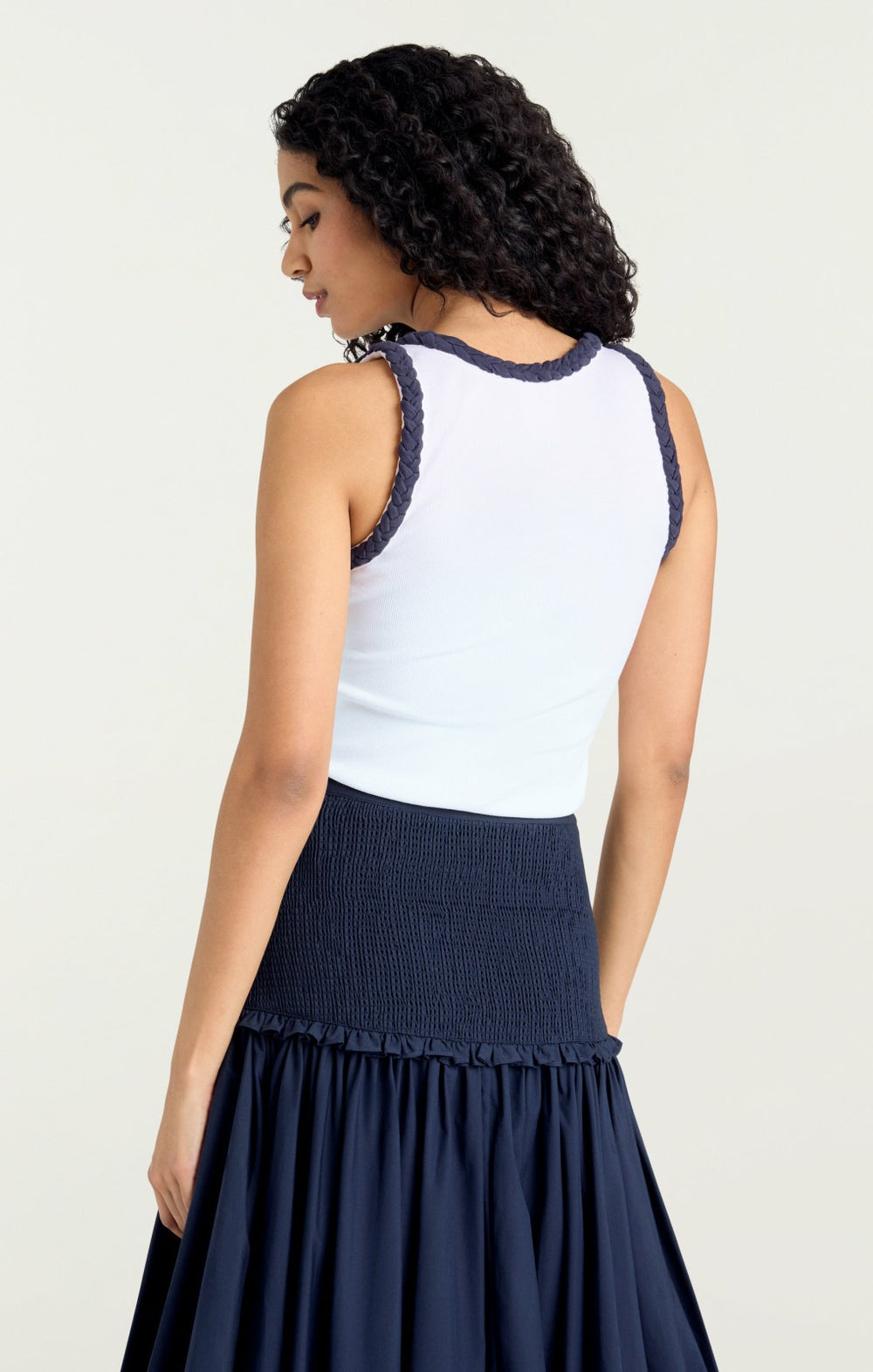Women Braided Tank Top White/Navy