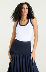 Women Braided Tank Top White/Navy