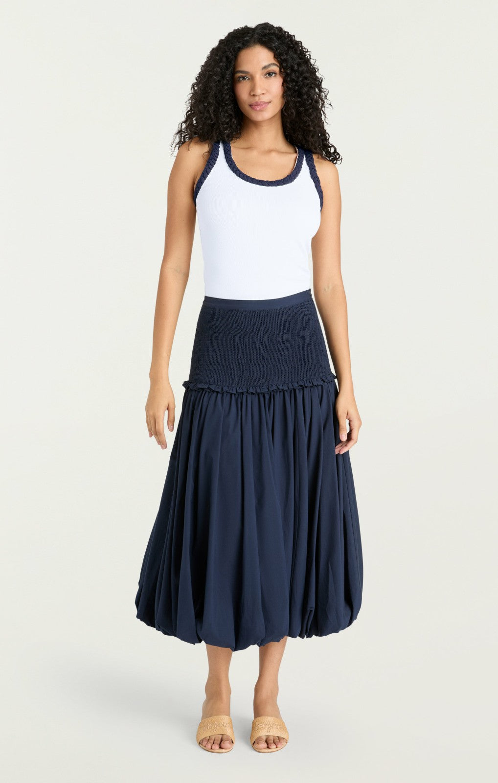 Women Braided Tank Top White/Navy