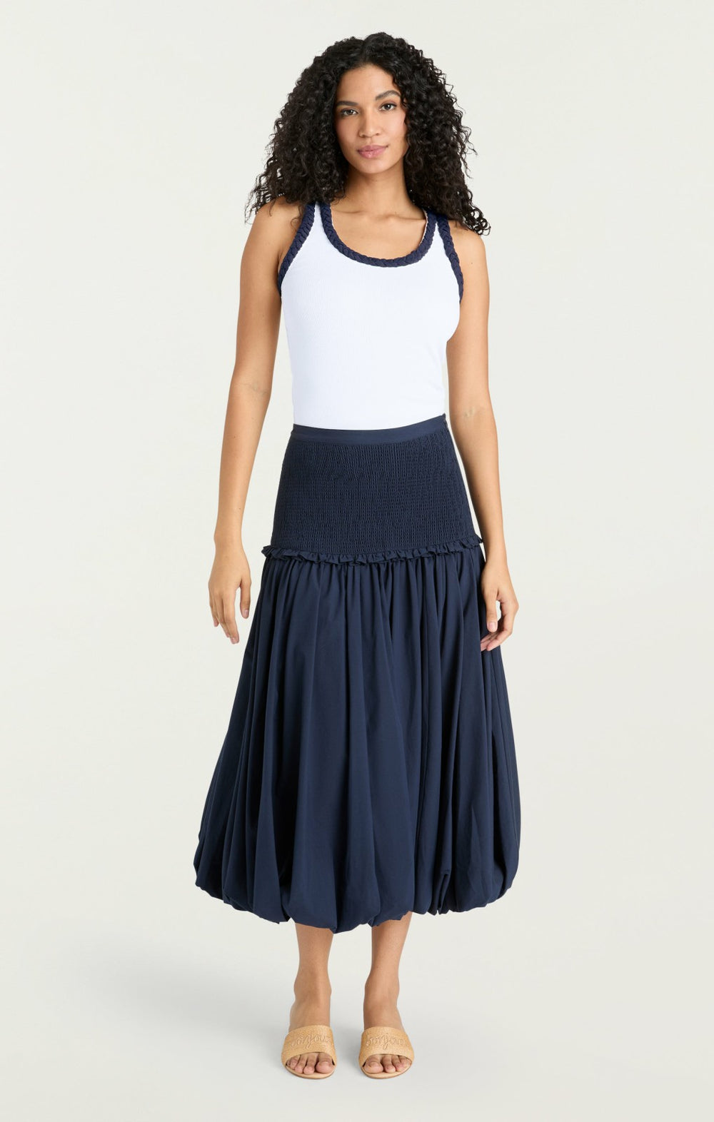 Women Braided Tank Top White/Navy