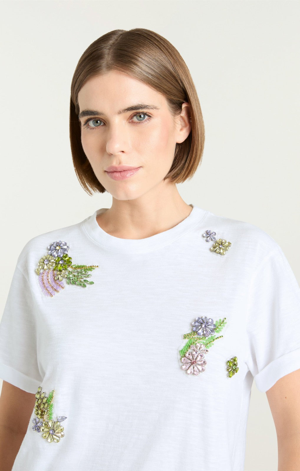 Women Crystal Ivy Shrunken Tee White/Yolk Multi