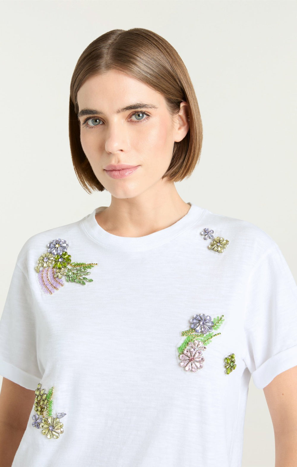 Women Crystal Ivy Shrunken Tee White/Yolk Multi
