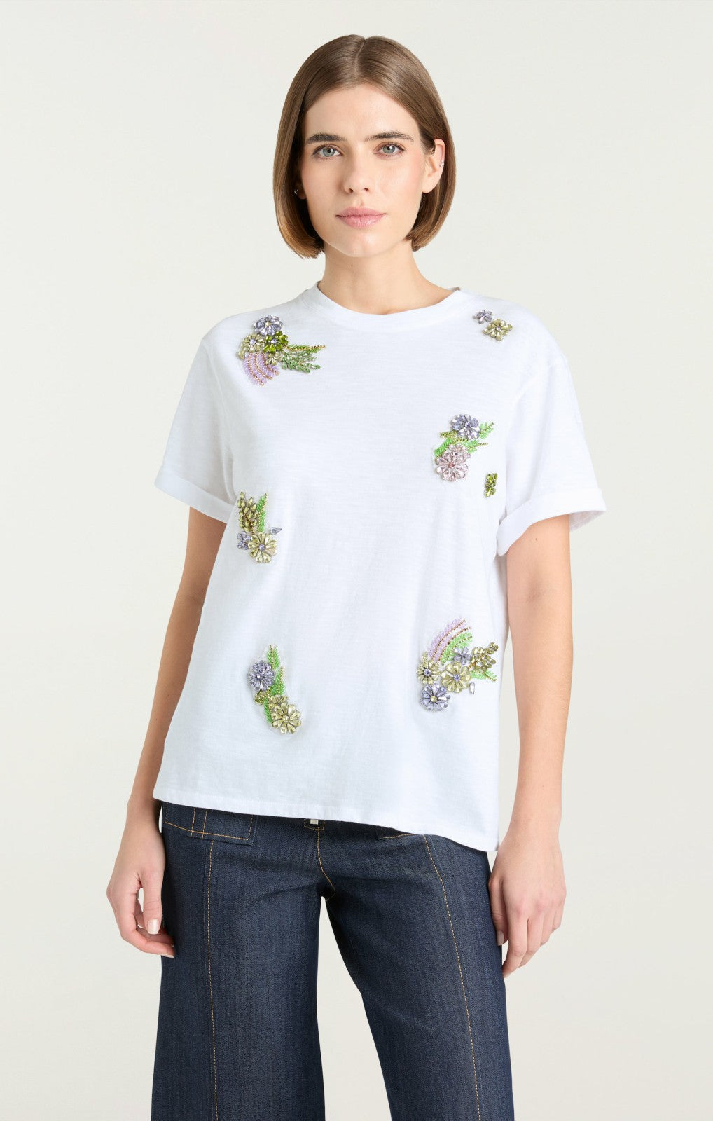 Women Crystal Ivy Shrunken Tee White/Yolk Multi