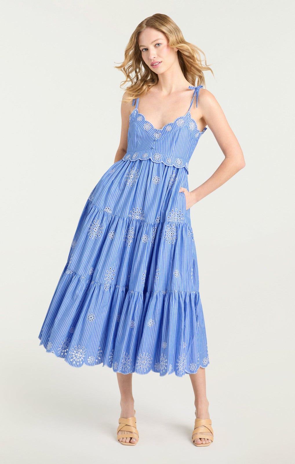 Women Embroidered Stripe Darcey Dress Endless Blue