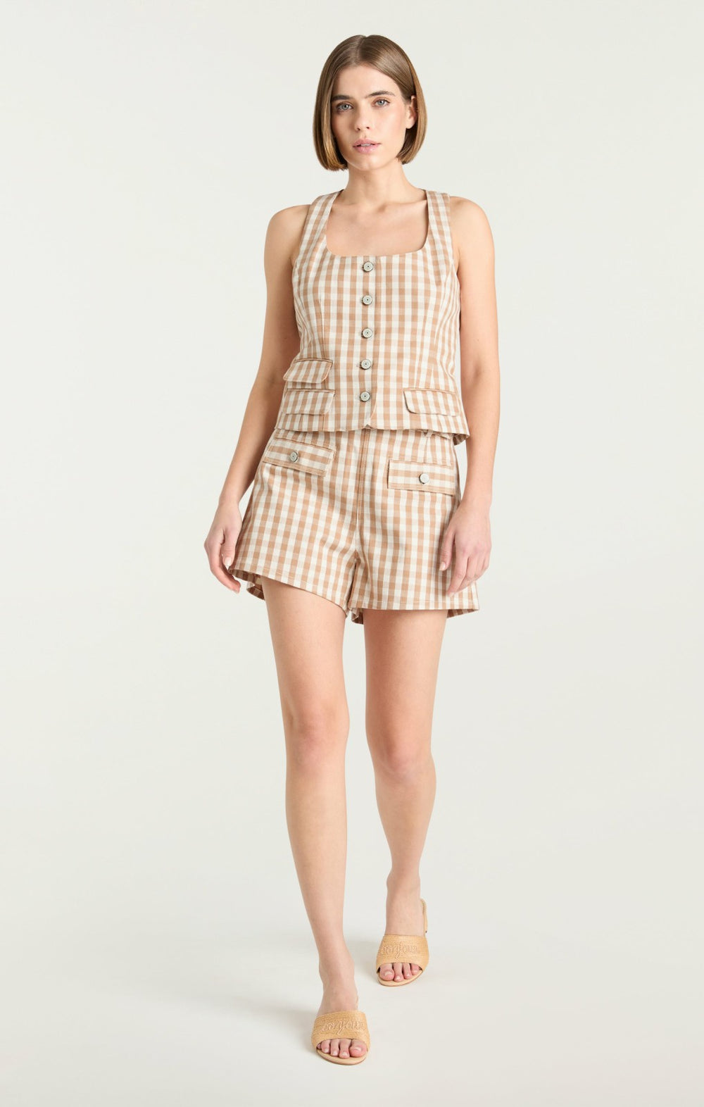 Women Gingham Denim Allie Short Sahara/Light Plaster