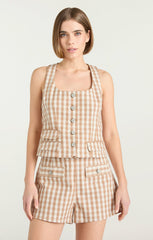 Women Gingham Denim Lovina Top Sahara/Light Plaster