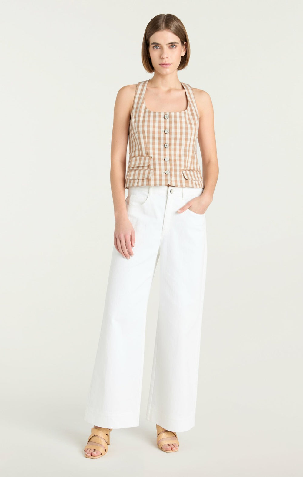 Women Gingham Denim Lovina Top Sahara/Light Plaster