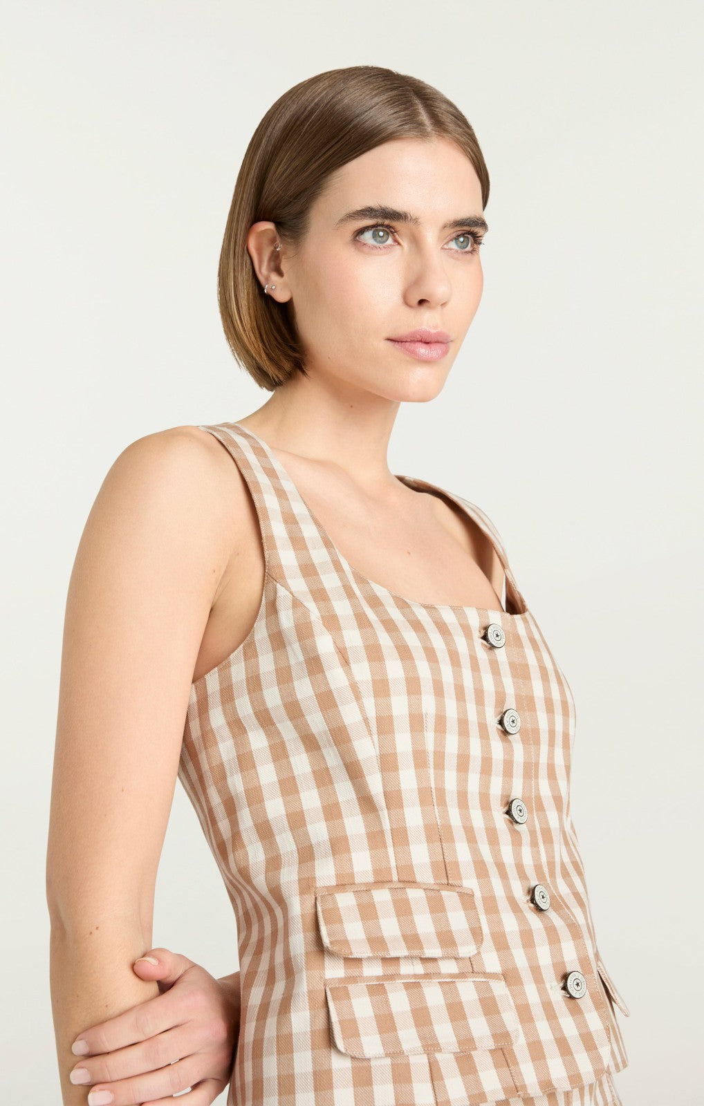 Women Gingham Denim Lovina Top Sahara/Light Plaster