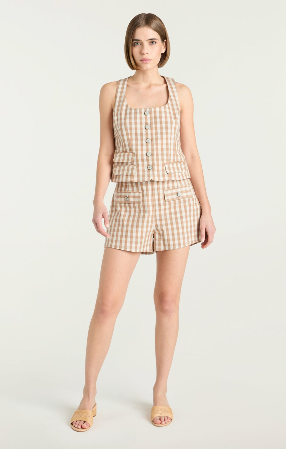 Women Gingham Denim Lovina Top Sahara/Light Plaster