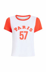Women Paris 57 Shrunken Ringer Tee White/Cherry Tomato